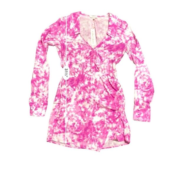 NEW For Love & Lemons Devon Shirt Pink & White Mini Dress Small - Picture 6 of 14